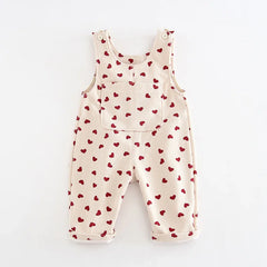 Fashion Girls Heart Printing Corduroy Overalls