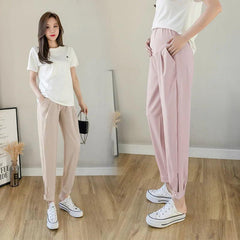 Chiffon Thin Summer Maternity Ankle Pants Fashion Split Button Design Clothes For Pregnant Women Pregnancy Casual Harem Trousers - NTKSTORE