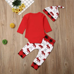 0-24M Newborn Christmas 3pcs Clothes Set Letter Long Sleeve Baby Girls Rompers Elk Xmas Outfits For Infant Boys And Girls - NTKSTORE