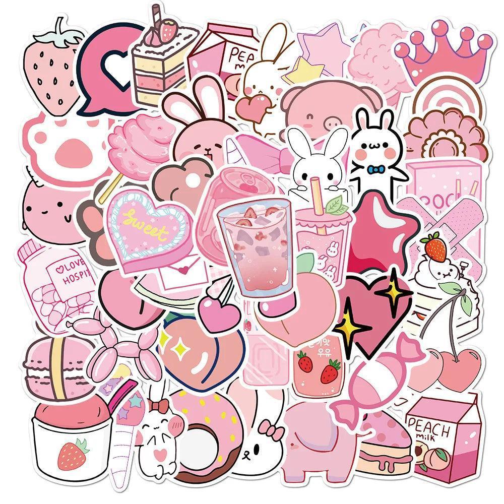 10/30/50PCS VSCO Cute Pink Style Cartoon Stickers DIY Car Bike Travel Luggage Laptop Classic Toy Graffiti Sticker Decal for Kids - NTKSTORE