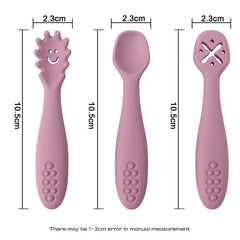 3PCS Kawaii Baby Learning Spoons Utensils Set Toddler Feeding Tableware Baby Silicone Teether Toys Training Cutlery Baby Stuff - NTKSTORE