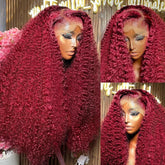 250 Density 30 40 Inch 99J Burgundy Deep Wave 13x4 Lace Front Human Hair Wig 13x6 Lace Frontal Red Curly Wigs Remy For Women - NTKSTORE