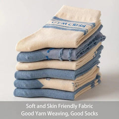 5 Pairs of Women's Spring Four-season Cute SStriped Letters Youthful Beautiful Fashionable and Comfortable Mid-calf Socks - NTKSTORE