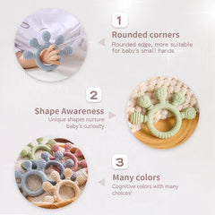 Silicone Teether BPA Free Hand Shape Teething Toy Baby Touch Sensory Teether Wooden Teether Ring Sensory Toy Gift For Newbaby - NTKSTORE