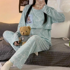 New Monthly Clothing 2-Piece Spring And Autumn Maternity Pajamas Summer Breastfeeding Suit Breastfeeding Pajamas Homewear - NTKSTORE