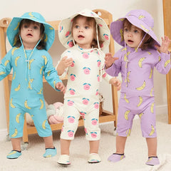 Baby Girls Swimsuit Long Sleeves One Piece Swimwear for Kids Toddler Cartoon UPF50+ Rash Guards Infant Bathing Suit Korea Sets