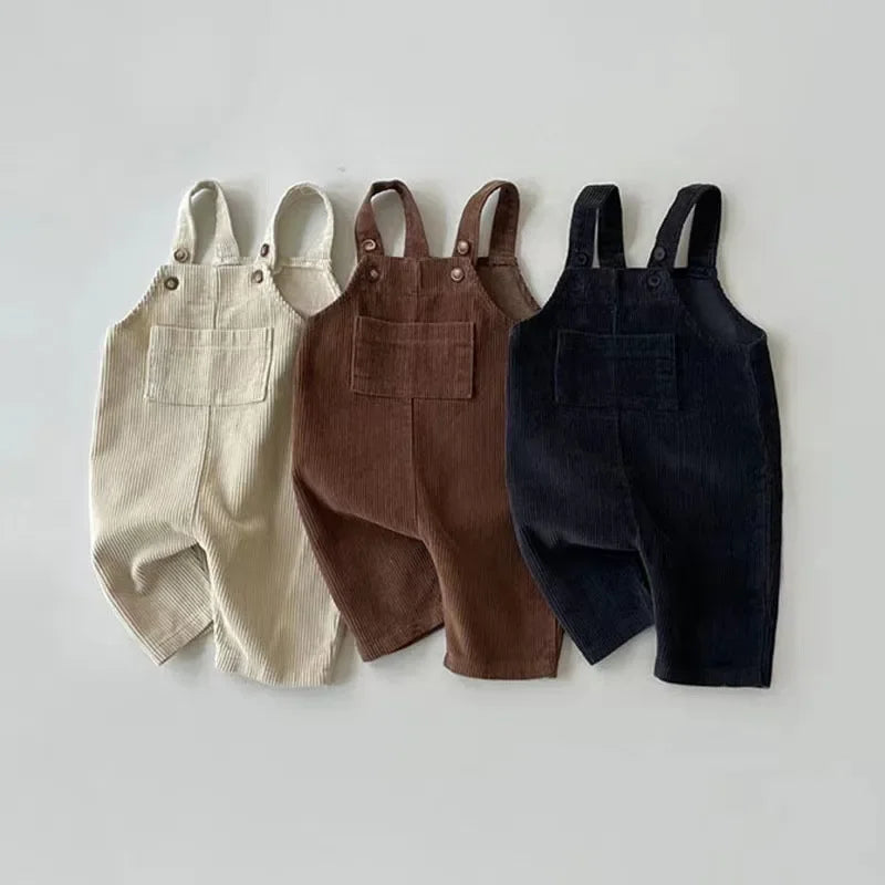 New Spring Baby Pants Toddler Boys Solid Corduroy Suspender Trousers Girls Overalls Kids Basic Playsuit Jumpsuit Clothing - NTKSTORE