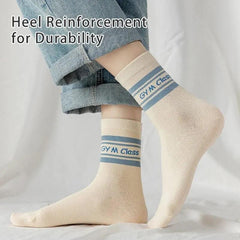 5 Pairs of Women's Spring Four-season Cute SStriped Letters Youthful Beautiful Fashionable and Comfortable Mid-calf Socks - NTKSTORE