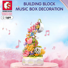 SEMBO BLOCK 575pcs Teacup Flower Lighting Music Box Building Block Home Decor Anime Creative Gift Toy For Child Adults - NTKSTORE