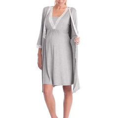 Fashionable and Comfortable Long Robe Pajamas Lace Patchwork Three Quarter Sleeved Maternity Dress Long Robe Pajamas - NTKSTORE