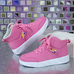 Couples Trend Color Matching Warm Winter Short Fluffy Casual High Top Sports Shoes Fashion Outdoor Shoes