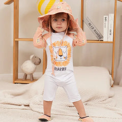 Baby Girls Swimsuit Long Sleeves One Piece Swimwear for Kids Toddler Cartoon UPF50+ Rash Guards Infant Bathing Suit Korea Sets