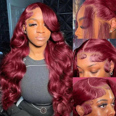 200 Density Burgundy 13x6 HD Lace Frontal Wig 99j Body Wave 13x4 Lace Front Human Hair Brazilian Human Hair 30 36 Inch - NTKSTORE