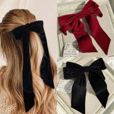 Vintage Black Big Large Velvet Bow Hair Clip For Women Girls Wedding Long Ribbon Korean Hairpins Barrette Hair Accessories - NTKSTORE