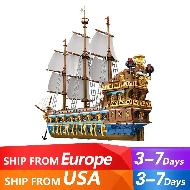 Caribbean MOC Reobrix 66011 The Royal Fleet The Sun Pirate Ship Sailboat Royal Sunshine Model 3162PC Building Blocks Brick Toys - NTKSTORE