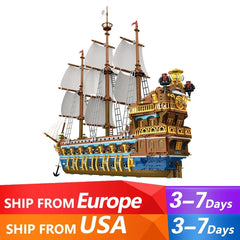 Caribbean MOC Reobrix 66011 The Royal Fleet The Sun Pirate Ship Sailboat Royal Sunshine Model 3162PC Building Blocks Brick Toys - NTKSTORE