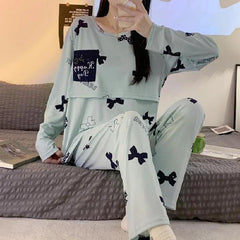 New Monthly Clothing 2-Piece Spring And Autumn Maternity Pajamas Summer Breastfeeding Suit Breastfeeding Pajamas Homewear - NTKSTORE