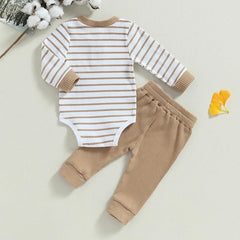 Casual Baby Boy 2Pcs Fall Outfits Long Sleeve Knitted Striped Print Romper Pants Set Infant Warm Clothes Baby's Sets