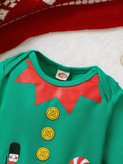 Baby Boy Christmas Costume Green Christmas Print Long sleeved Bodysuit Suitable for 0-18 Months Baby Boy Holiday Basics Jumpsuit