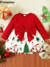 Prowow 2025 New Year Baby Dresses Patchwork Santa Claus Print Red Christmas Dresses For Girls Newborn Baby Christmas Costume - NTKSTORE