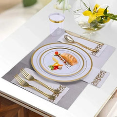 700 Count Gold Dinnerware Set- Disposable Gold Dinnerware Set for Halloween, Christmas, Thanksgiving tableware set - NTKSTORE