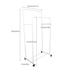 Heavy Duty Clothes Rack Garment Rail Rolling Stand Two Top Rod & Lower Storage - NTKSTORE