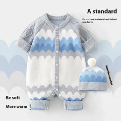 Baby Hooded Long-sleeved Knitted Cotton Jumpsuit Hat Suit