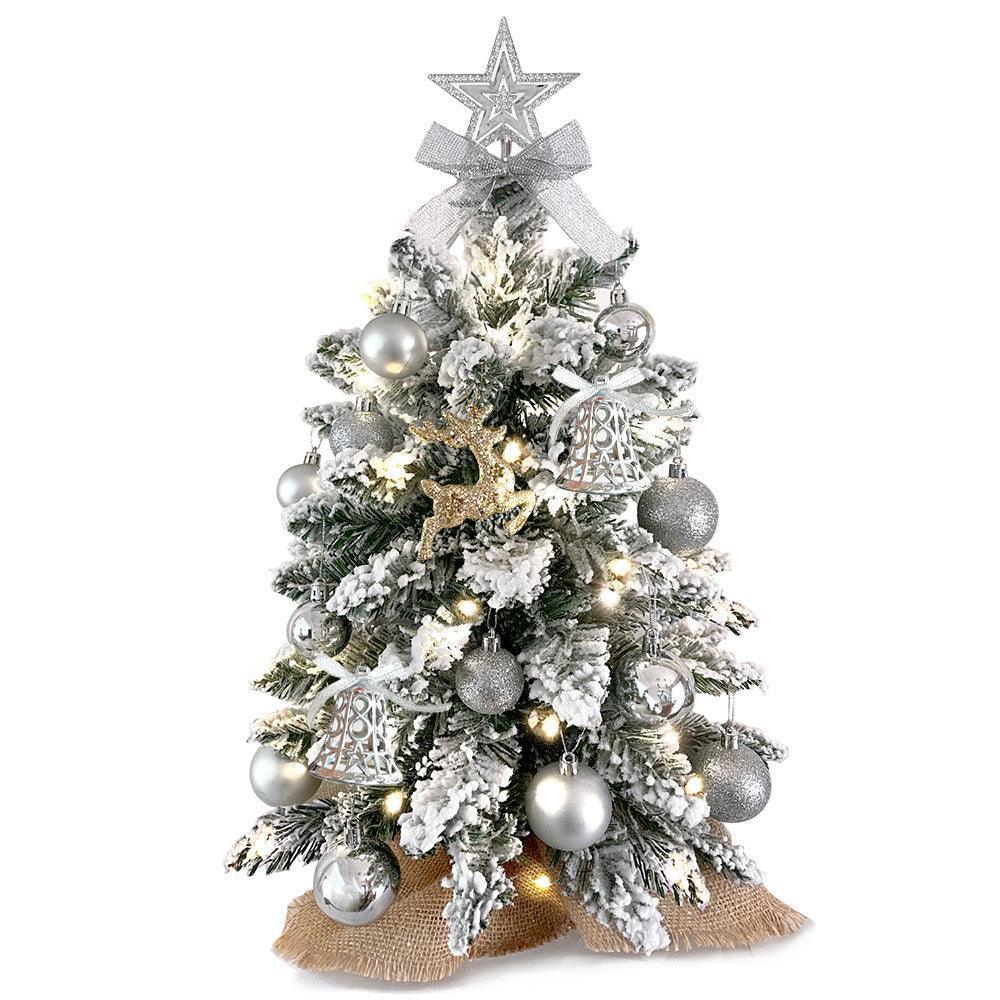 2ft Mini Christmas Tree With Light Artificial Small Tabletop Christmas Decoration With Flocked Snow, Exquisite Decor & Xmas Ornaments For Table Top For Home & Office - NTKSTORE