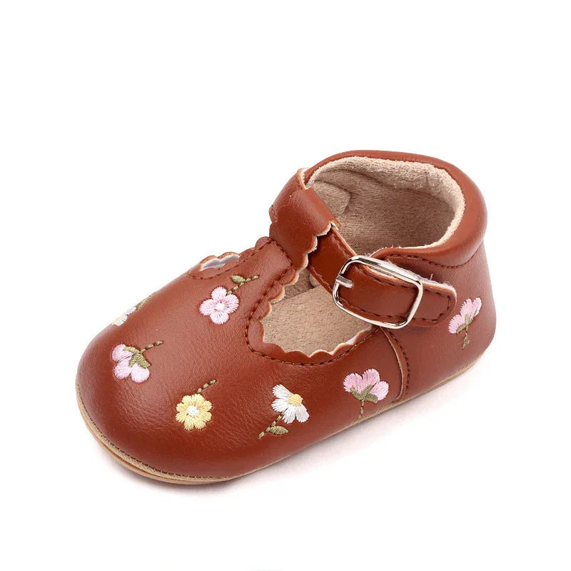 Girls' Embroidered Flower Soft Bottom Toddler Shoes