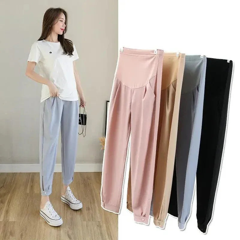 Chiffon Thin Summer Maternity Ankle Pants Fashion Split Button Design Clothes For Pregnant Women Pregnancy Casual Harem Trousers - NTKSTORE