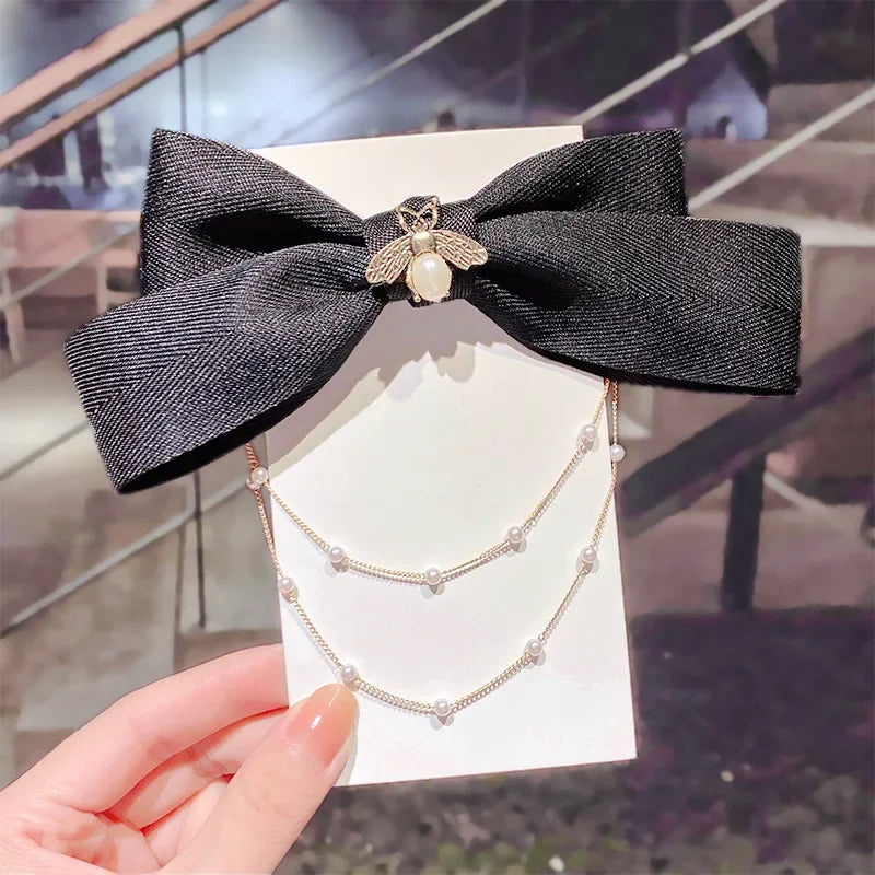 Haimeikang Bow Hair Clip Black Velvet Hair Bows Hairpins Women Elegant Barrette Girls Bowknot Hair Accessories - NTKSTORE