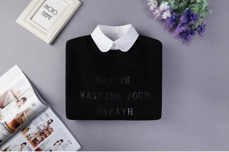 Black White Fake Collar for Women Shirt Sweater Detachable Collar False Collar Lapel Blouse Tops Faux Col Neckwear Nep Kraagje - NTKSTORE