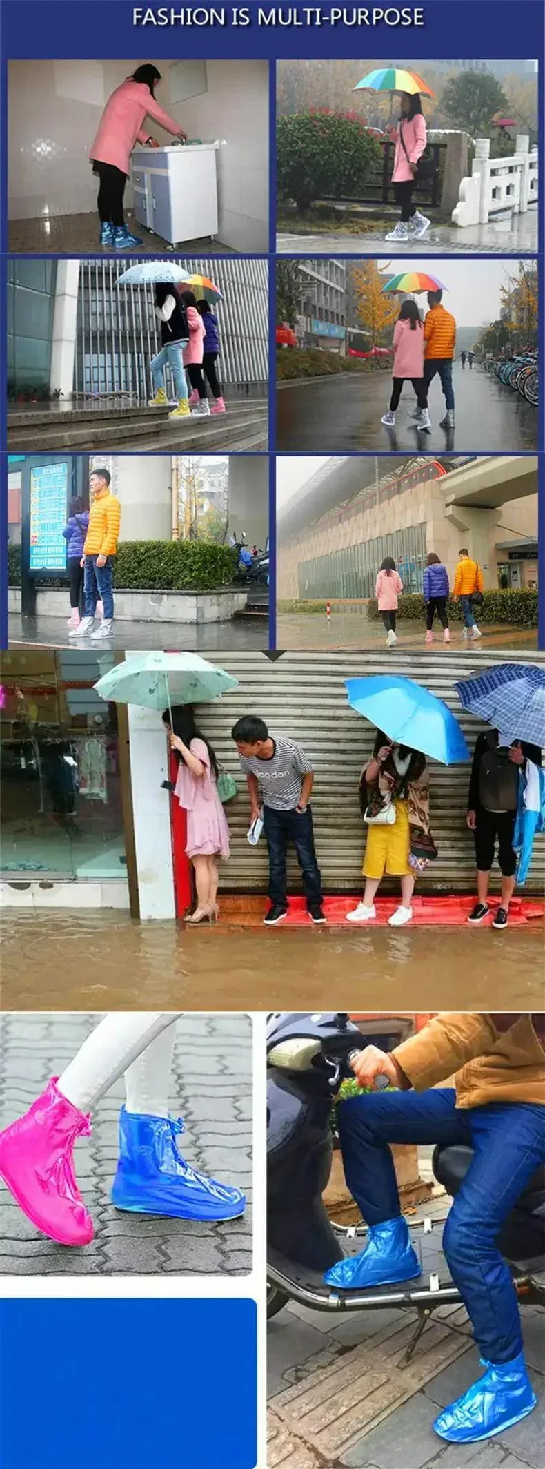 Silicone Waterproof Shoe Cover Unisex Shoes Protectors Rain Boots for Indoor Outdoor Rainy Reusable Quality non-slip shoe Cover - NTKSTORE