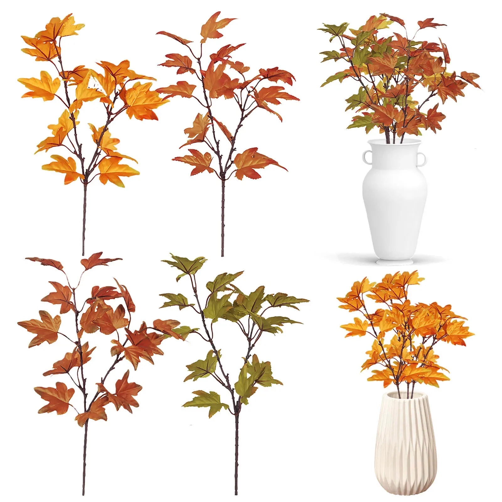 Artificial Leaves Kitchen Fall For Home Maple Stems Thanksgiving Leaves Outdoor Decor Branch Vase Flowers Artificial Tall - NTKSTORE