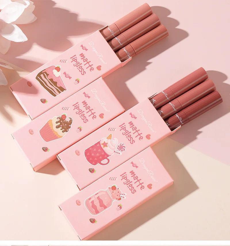 3Pcs/set Matte Velvet Lip Gloss Waterproof Long-lasting Liquid Lipstick Cosmetic Beauty Cream Lipstick Makeup maquillages - NTKSTORE