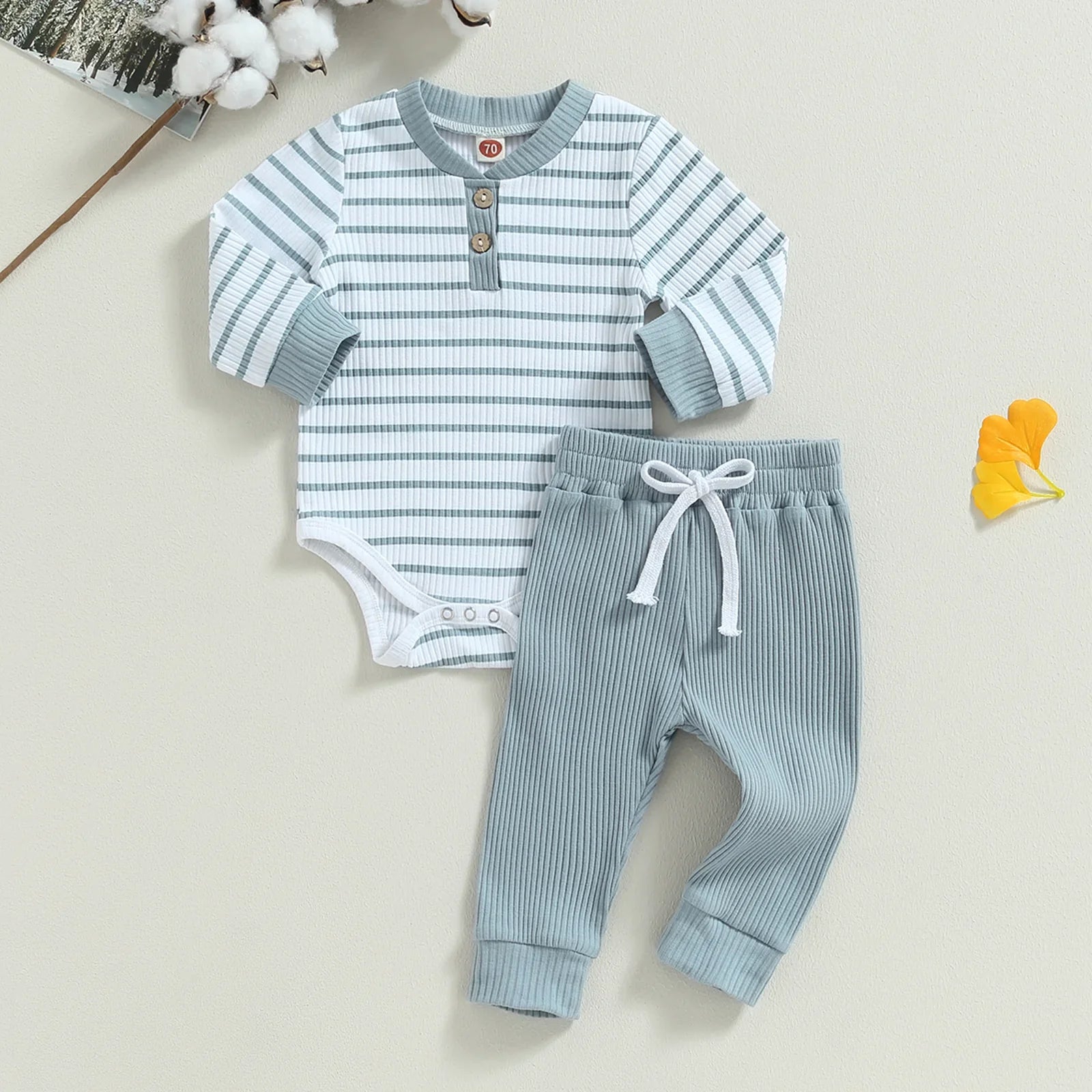 Casual Baby Boy 2Pcs Fall Outfits Long Sleeve Knitted Striped Print Romper Pants Set Infant Warm Clothes Baby's Sets