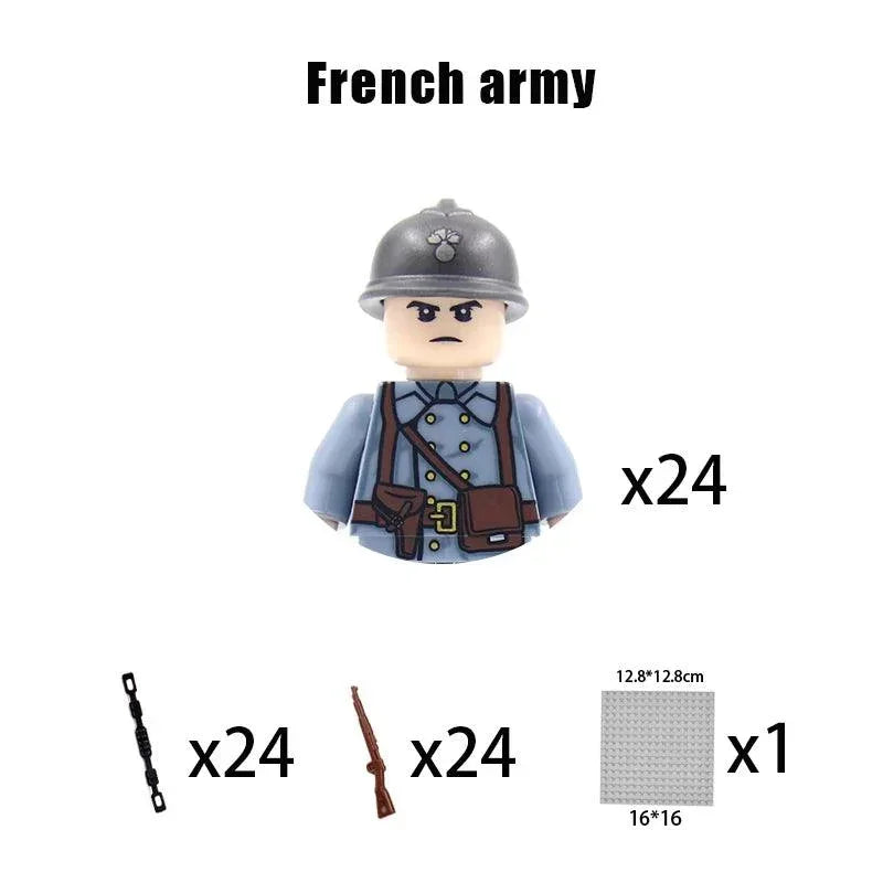 Children Toys Mini Military Figures Building Blocks WW2 UK French US Germany Soviet Army Soldiers Machine Gun Set Bricks Model - NTKSTORE