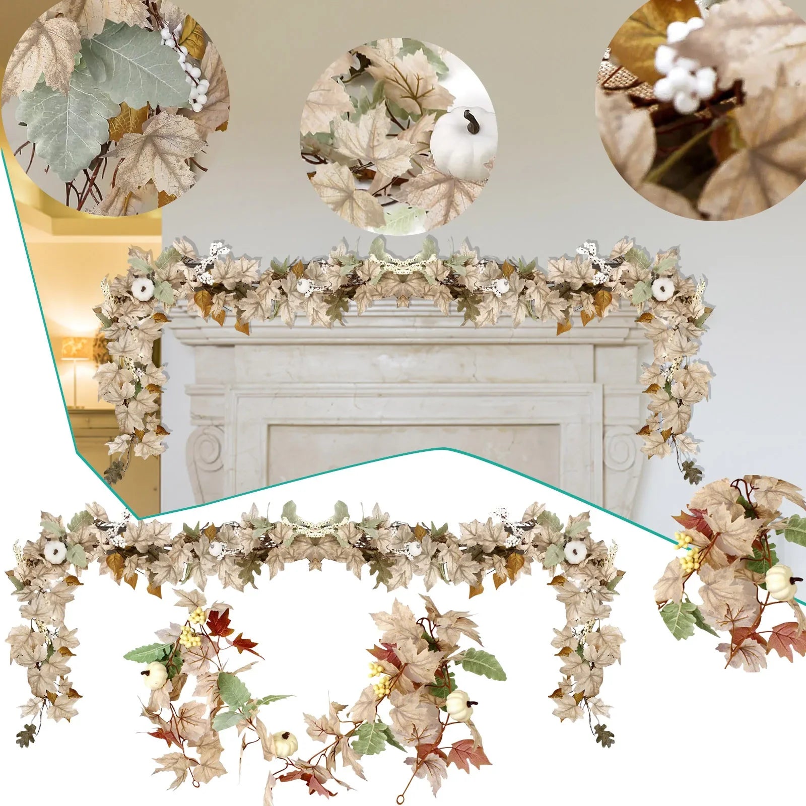 Fall Decoration Fall Maple Leaf Wreath Chimney Mantle Can Be Used For Thanksgiving Halloween Farm Home Decor Outdoor Indoors And - NTKSTORE