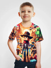 MINISO Summer New Children's Cartoon Print T-shirt 4-14 Year Old Boys Casual Top for Girls Clothing Boys Breathable T-shirt 2024 - NTKSTORE