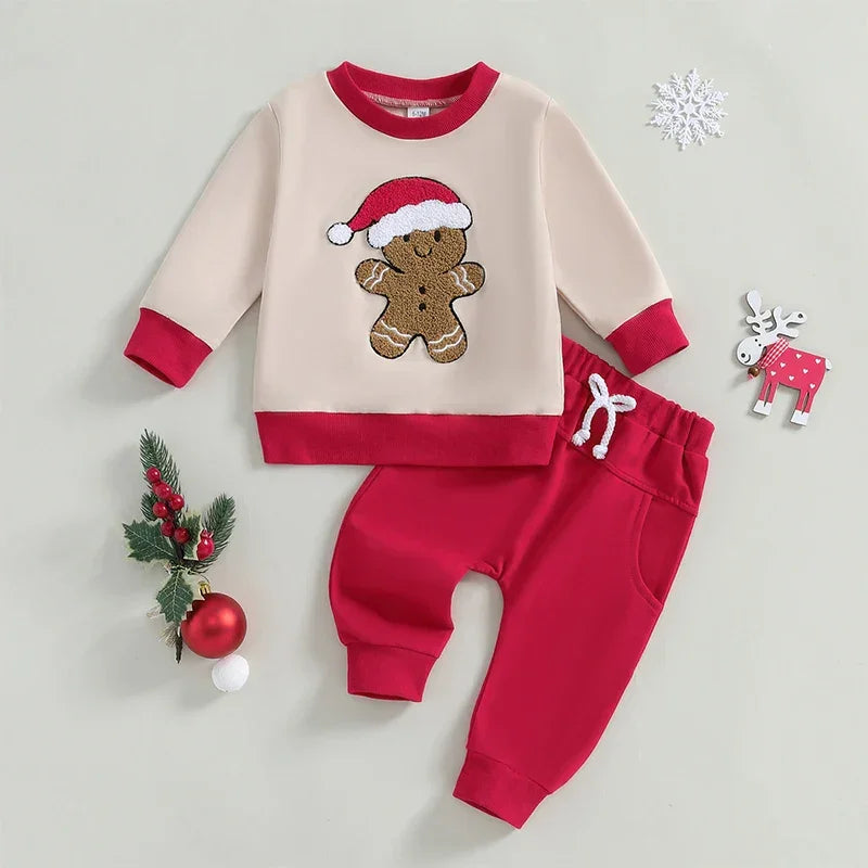 ma&baby 3M-3Y Christmas Newborn Toddler Infant Baby Boy Girl Clothes Sets Gingerbread Man Embroidery Tops Pants Xmas Costume