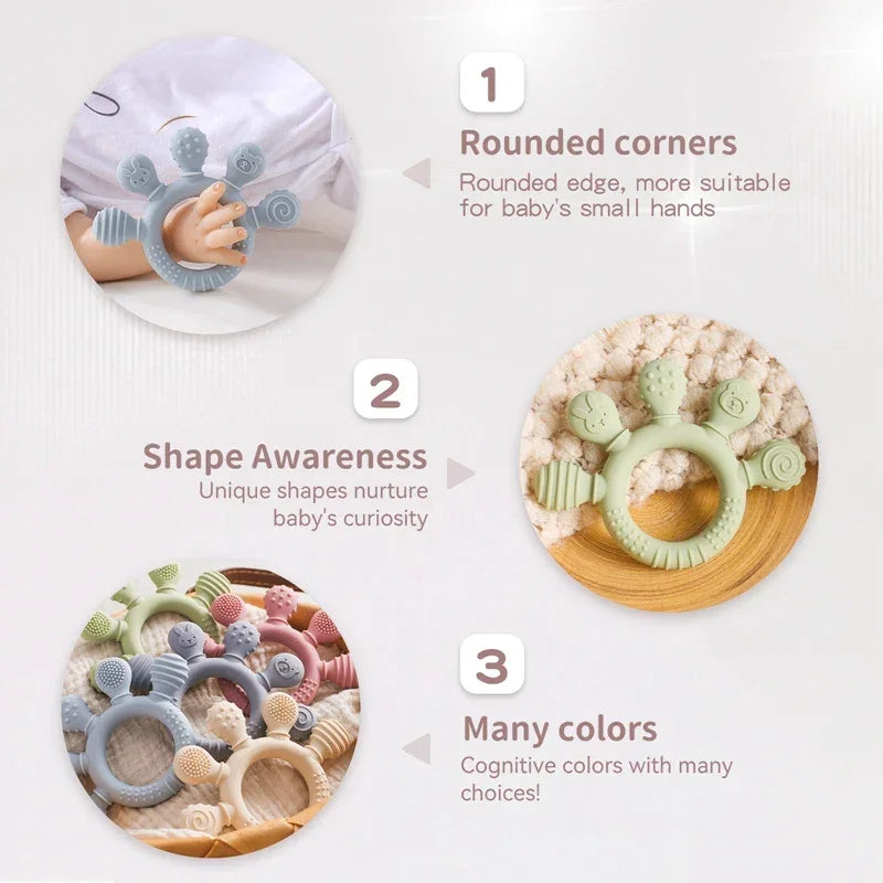 Silicone Teether BPA Free Hand Shape Teething Toy Baby Touch Sensory Teether Wooden Teether Ring Sensory Toy Gift For Newbaby - NTKSTORE