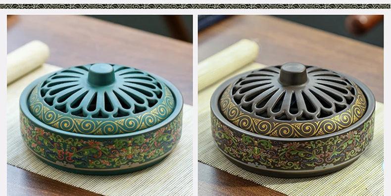 Mosquito incense box with cover incense burner Household ceramic tray incense burner mosquito incense burner decoration - NTKSTORE