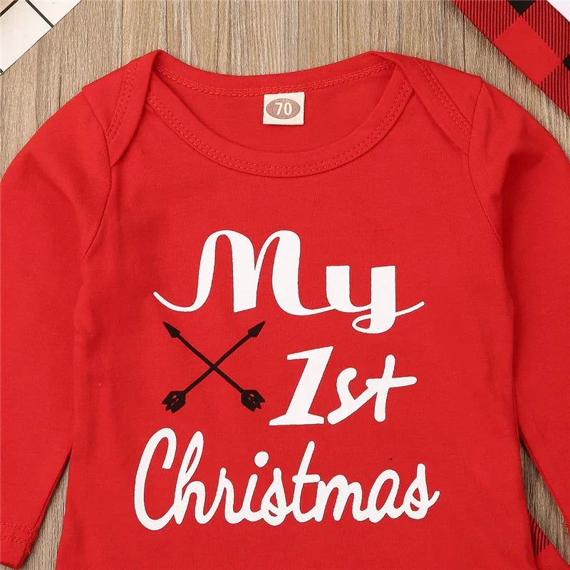 0-24M Newborn Christmas 3pcs Clothes Set Letter Long Sleeve Baby Girls Rompers Elk Xmas Outfits For Infant Boys And Girls - NTKSTORE