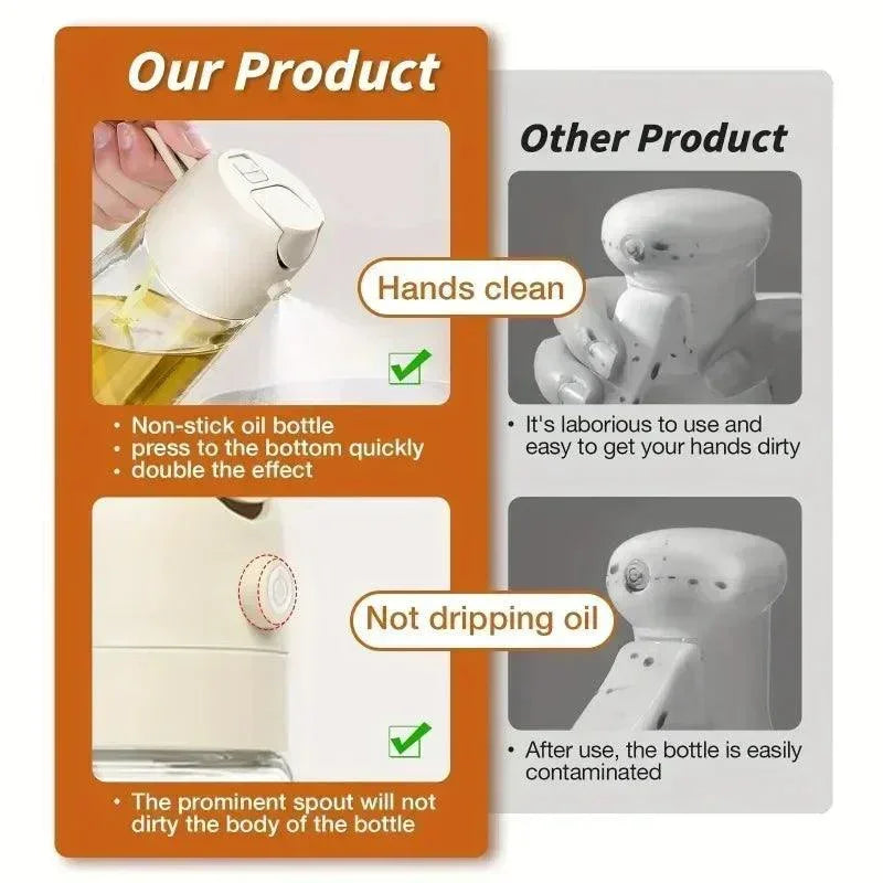 2in1 500ml Glass Spray Oil Sprayer Bottle Spray Oil Dispenser Oil Jar Cruet BBQ Kitchen Baking Roasting Picnic Kitchen Tool - NTKSTORE