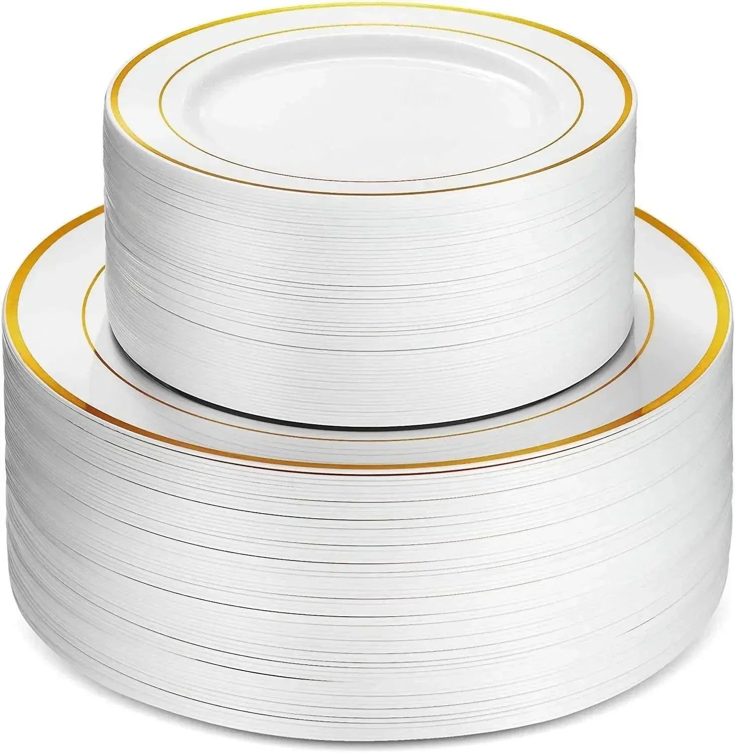 600 Piece Gold Plastic Dinnerware Set,Disposable-100 Rim 10 inch and 7 Inch Plates,300 Gold Silverware,100 Cups For 100 Guests - NTKSTORE
