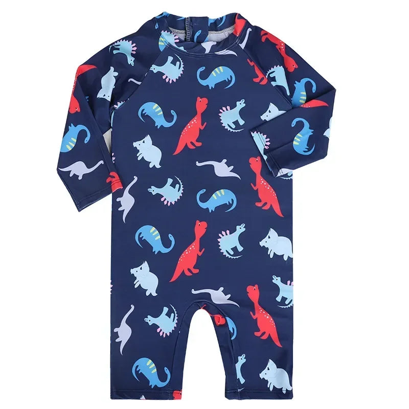 Baby Girls Swimsuit Long Sleeves One Piece Swimwear for Kids Toddler Cartoon UPF50+ Rash Guards Infant Bathing Suit Korea Sets