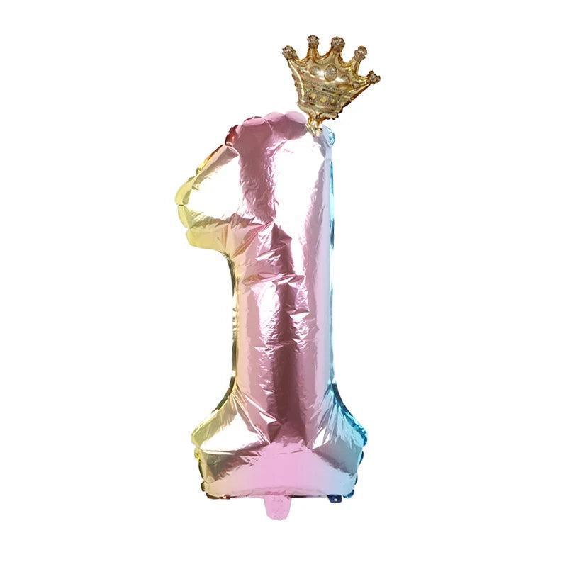 2pcs 32inch Rainbow Number Foil Balloons with Crown for Kids Boy Girl 1st Birthday Party Decorations Rose Gold Figures Globos - NTKSTORE