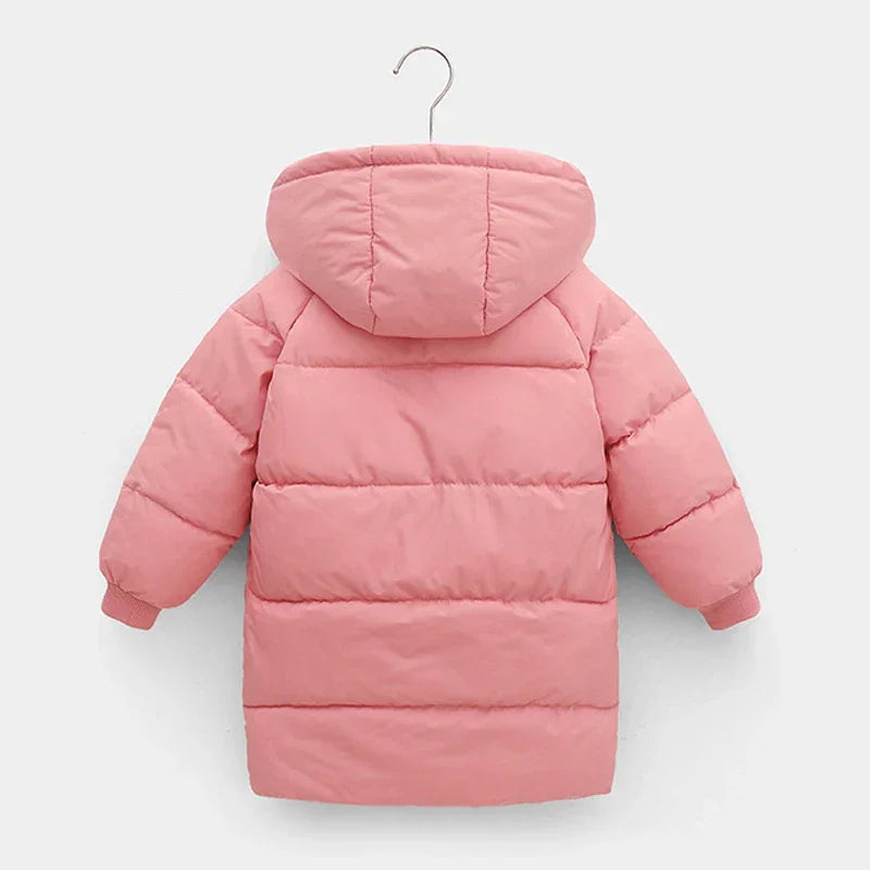 2 3 4 5 6 8 10 Years Girls Jacket Winter Long Style Solid Color Thick Keep Warm Hooded Outerwear For Boys Down Cotton Snowsuit - NTKSTORE