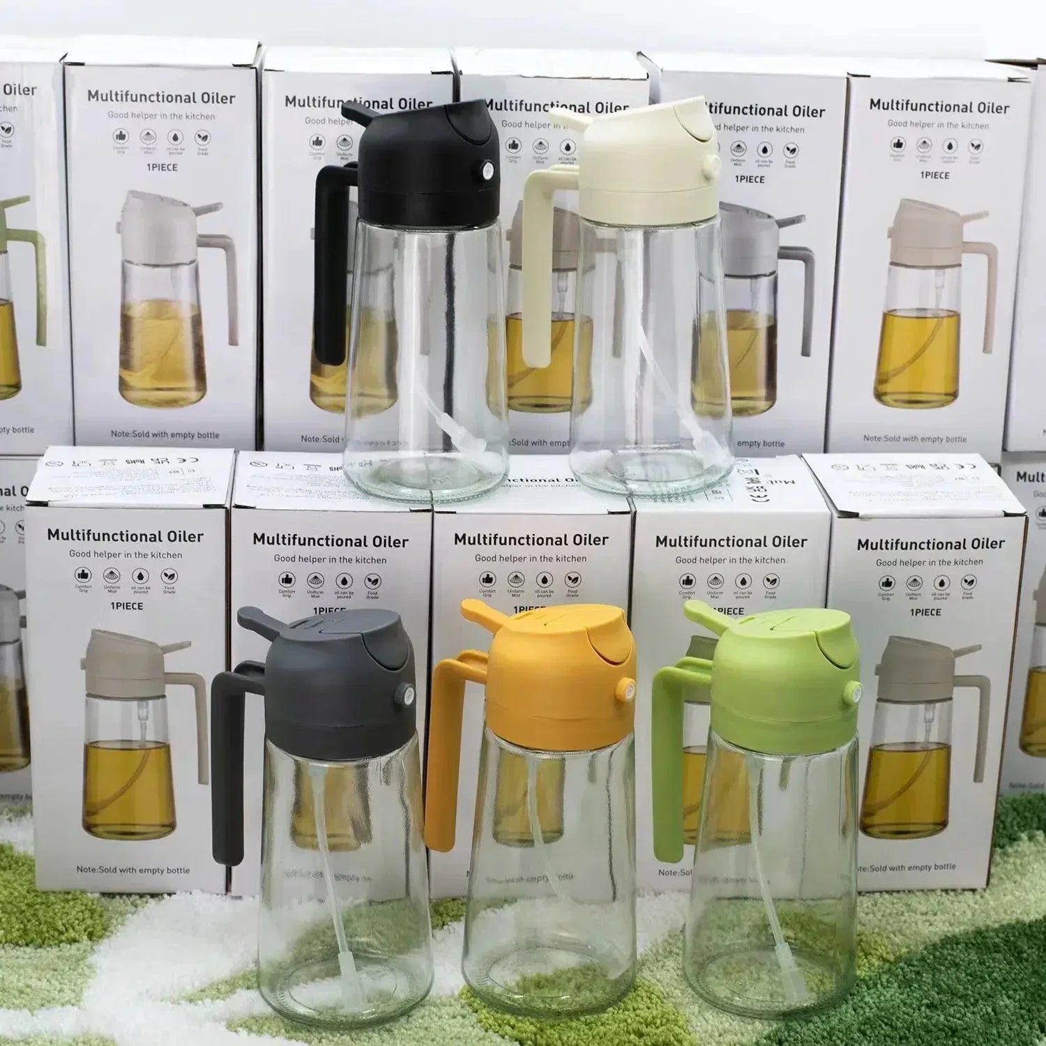 2in1 500ml Glass Spray Oil Sprayer Bottle Spray Oil Dispenser Oil Jar Cruet BBQ Kitchen Baking Roasting Picnic Kitchen Tool - NTKSTORE