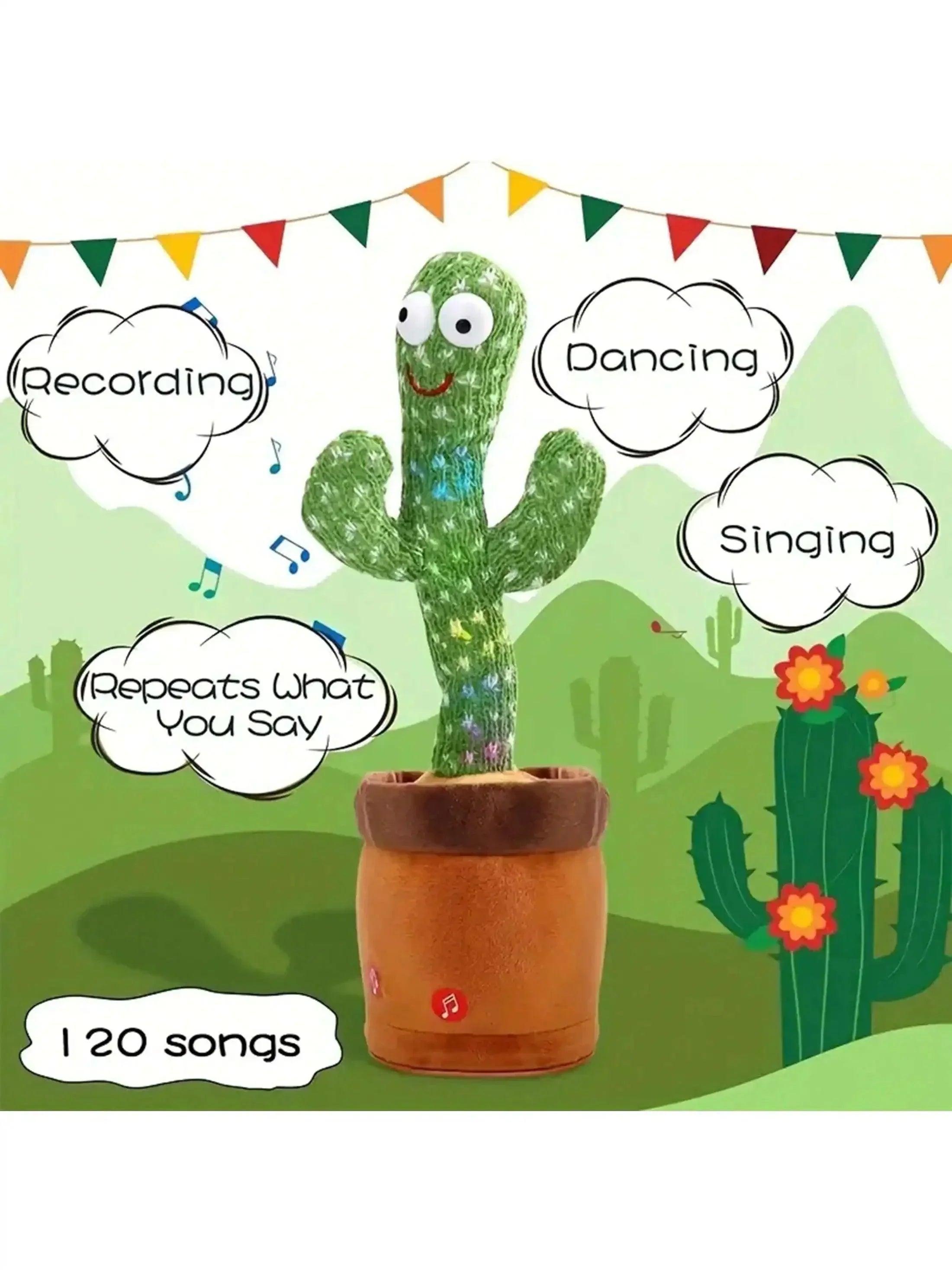 1pc-Dancing Talking Cactus Toys For Baby Boys And Girls, Singing Mimicking Recording Repeating What You Say Sunny Cactus Up Plus - NTKSTORE